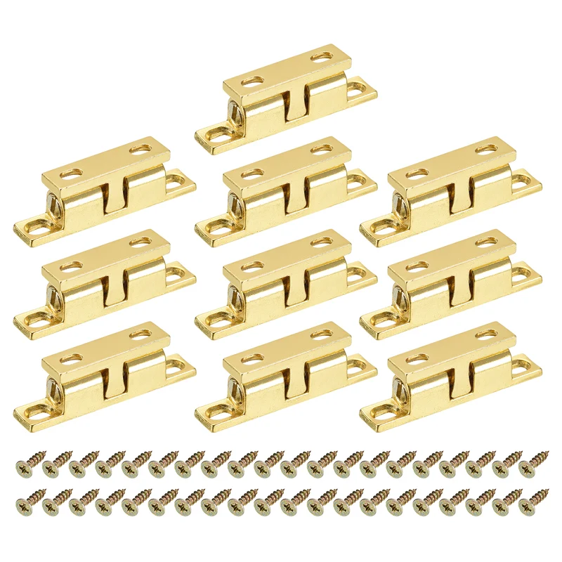 10Pcs 43mm Zinc Alloy Double Ball Tension Roller Catch for Cabinet Door, Gold