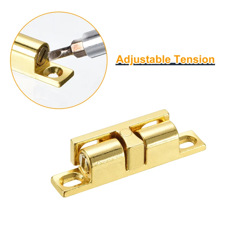 10Pcs 43mm Zinc Alloy Double Ball Tension Roller Catch for Cabinet Door, Gold