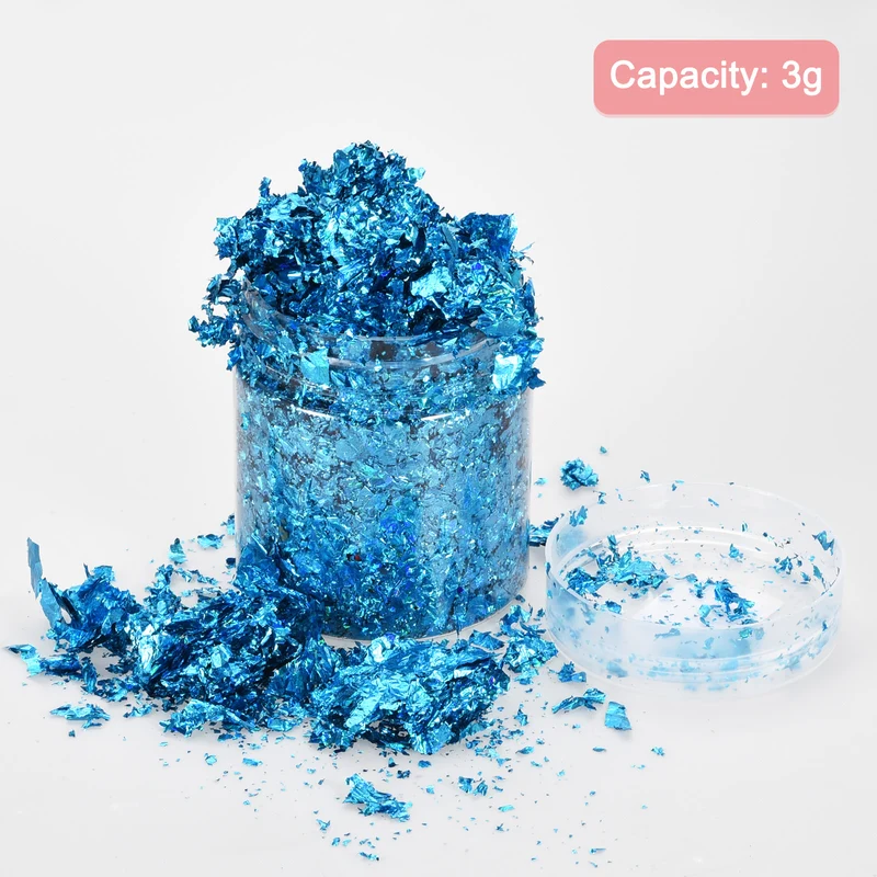 Gold Foil Flakes for Resin, 3g Metallic Foil Flakes for Nail Art, Sky Blue