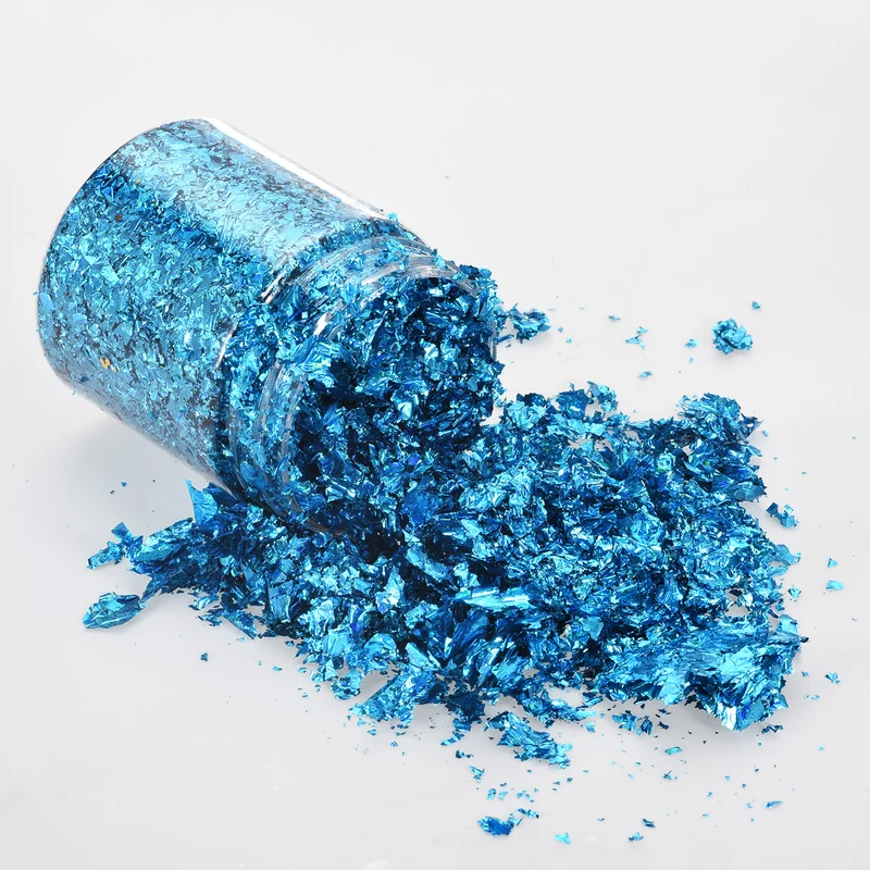 Gold Foil Flakes for Resin, 3g Metallic Foil Flakes for Nail Art, Sky Blue