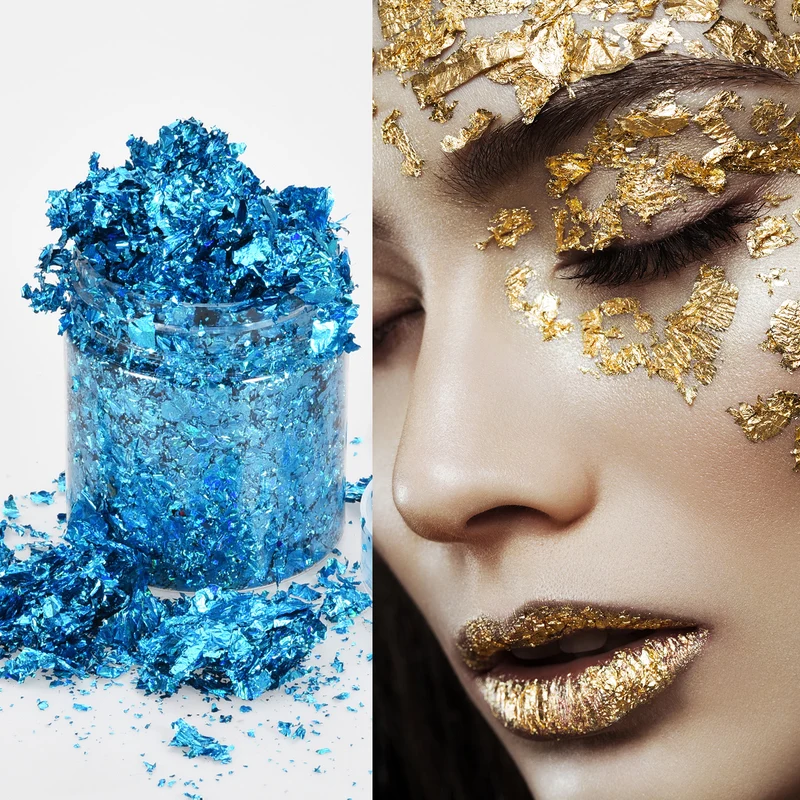 Gold Foil Flakes for Resin, 3g Metallic Foil Flakes for Nail Art, Sky Blue