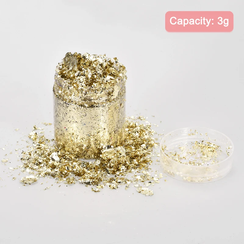 Gold Foil Flakes for Resin, 3g Metallic Foil Flakes for Nail Art, Dark Gold