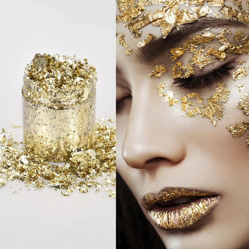 Gold Foil Flakes for Resin, 3g Metallic Foil Flakes for Nail Art, Dark Gold
