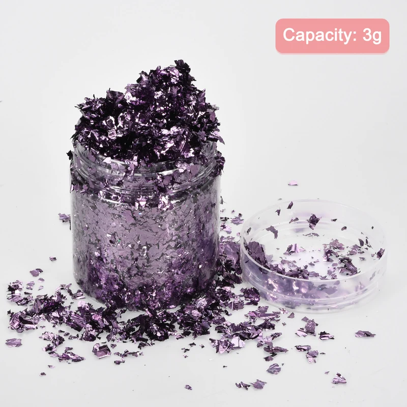 Gold Foil Flakes for Resin, 3g Metallic Foil Flakes for Nail Art, Purple Purple