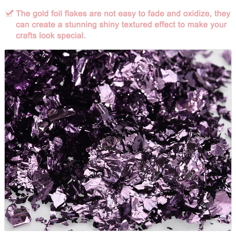 Gold Foil Flakes for Resin, 3g Metallic Foil Flakes for Nail Art, Purple Purple