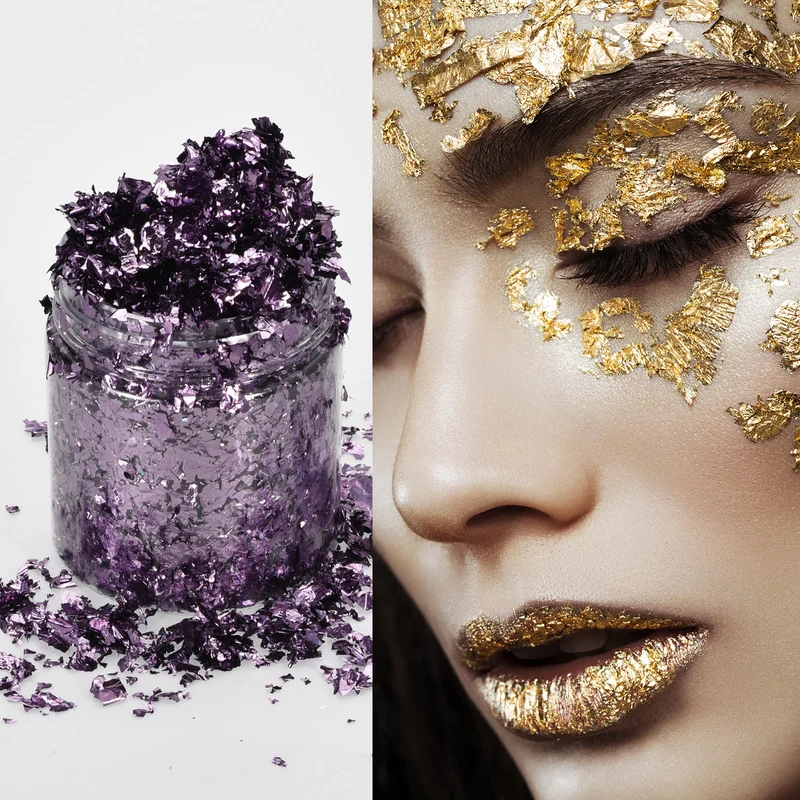 Gold Foil Flakes for Resin, 3g Metallic Foil Flakes for Nail Art, Purple Purple