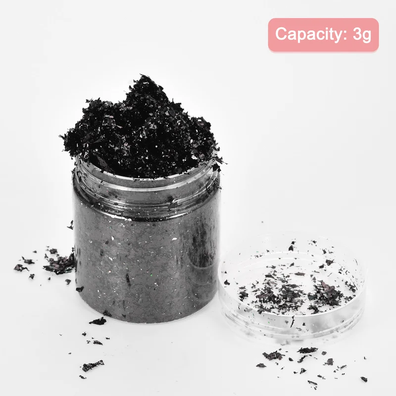 Gold Foil Flakes for Resin, 3g Metallic Foil Flakes for Nail Art, Black