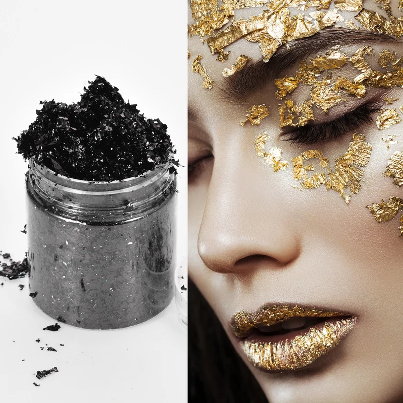 Gold Foil Flakes for Resin, 3g Metallic Foil Flakes for Nail Art, Black