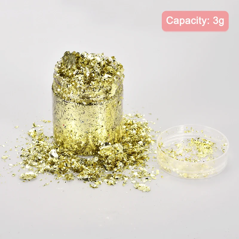 Gold Foil Flakes for Resin, 3g Metallic Foil Flakes for Nail Art, Lemon Yellow