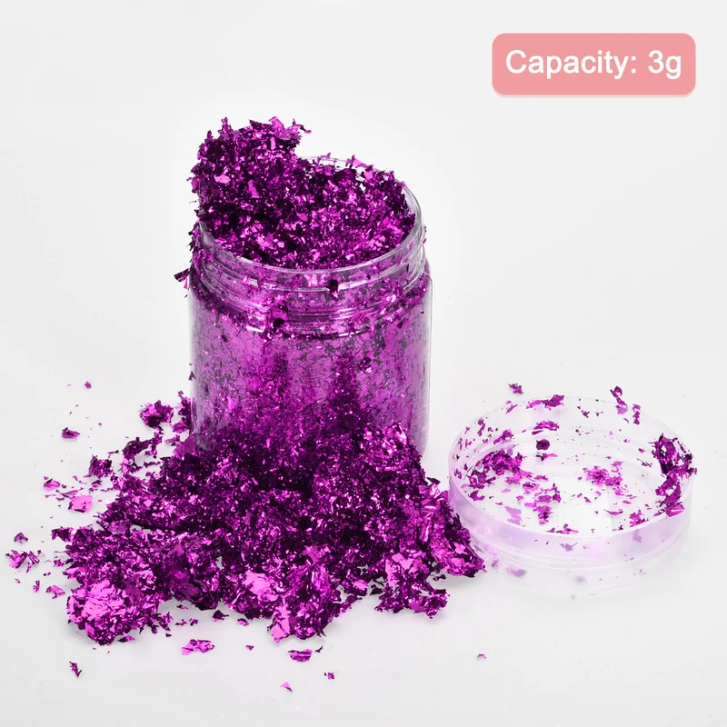 Gold Foil Flakes for Resin, 3g Metallic Foil Flakes for Nail Art, Purple