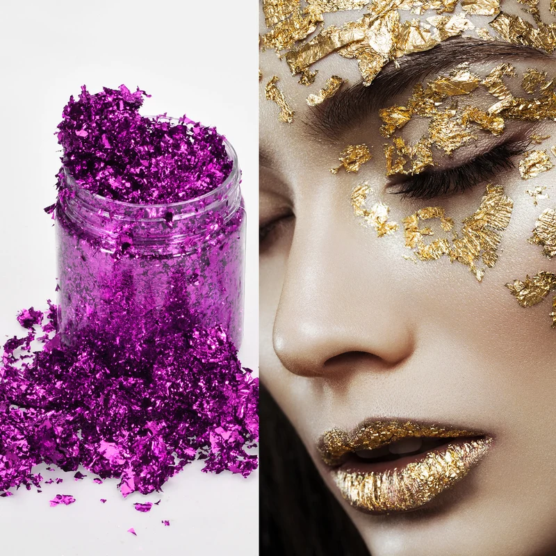 Gold Foil Flakes for Resin, 3g Metallic Foil Flakes for Nail Art, Purple