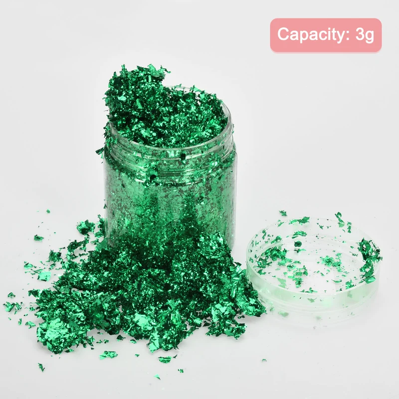 Gold Foil Flakes for Resin, 3g Metallic Foil Flakes for Nail Art, Light Green