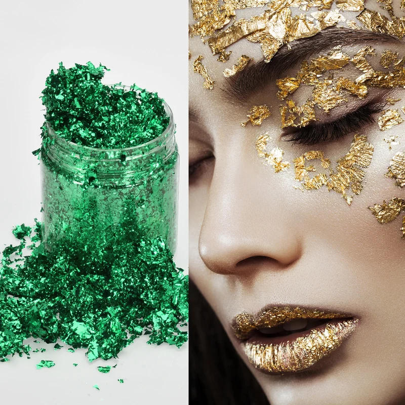 Gold Foil Flakes for Resin, 3g Metallic Foil Flakes for Nail Art, Light Green