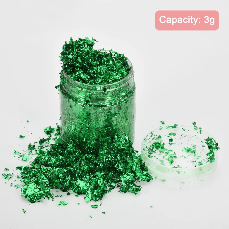 Gold Foil Flakes for Resin, 3g Metallic Foil Flakes for Nail Art, Deep Green