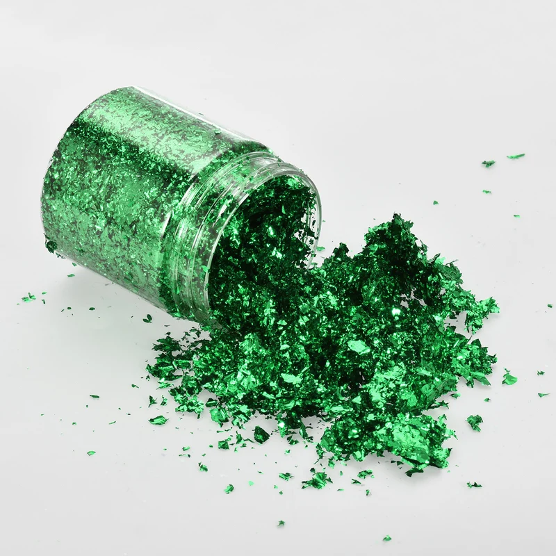 Gold Foil Flakes for Resin, 3g Metallic Foil Flakes for Nail Art, Deep Green