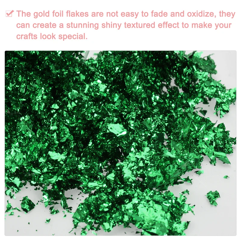 Gold Foil Flakes for Resin, 3g Metallic Foil Flakes for Nail Art, Deep Green