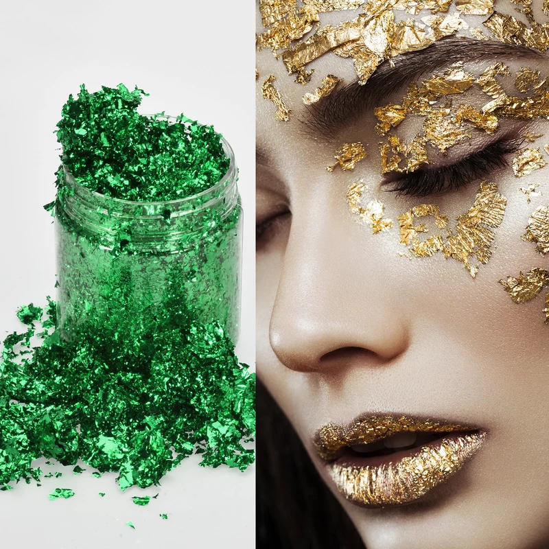 Gold Foil Flakes for Resin, 3g Metallic Foil Flakes for Nail Art, Deep Green