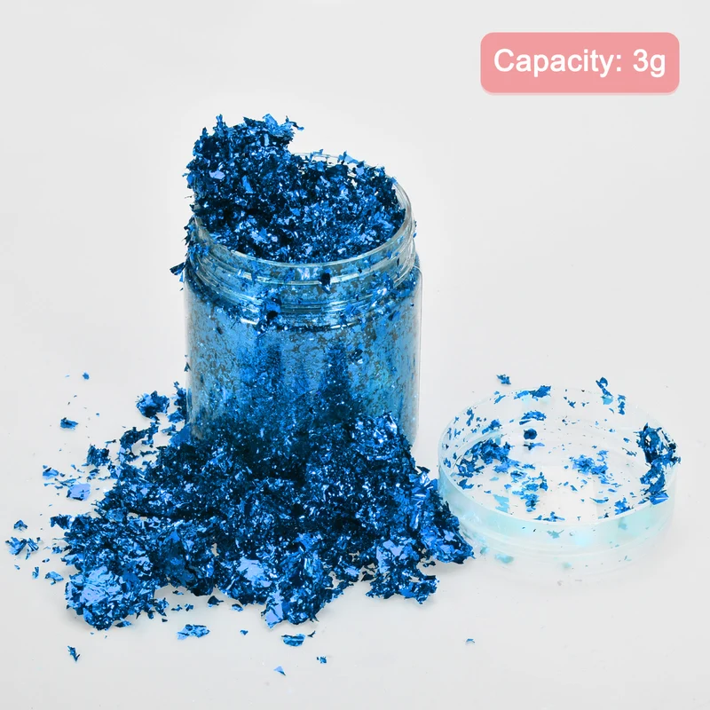 Gold Foil Flakes for Resin, 3g Metallic Foil Flakes for Nail Art, Dark Blue