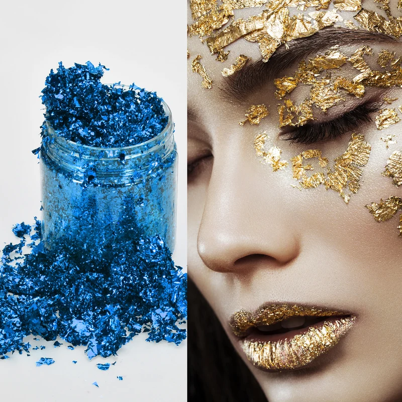 Gold Foil Flakes for Resin, 3g Metallic Foil Flakes for Nail Art, Dark Blue