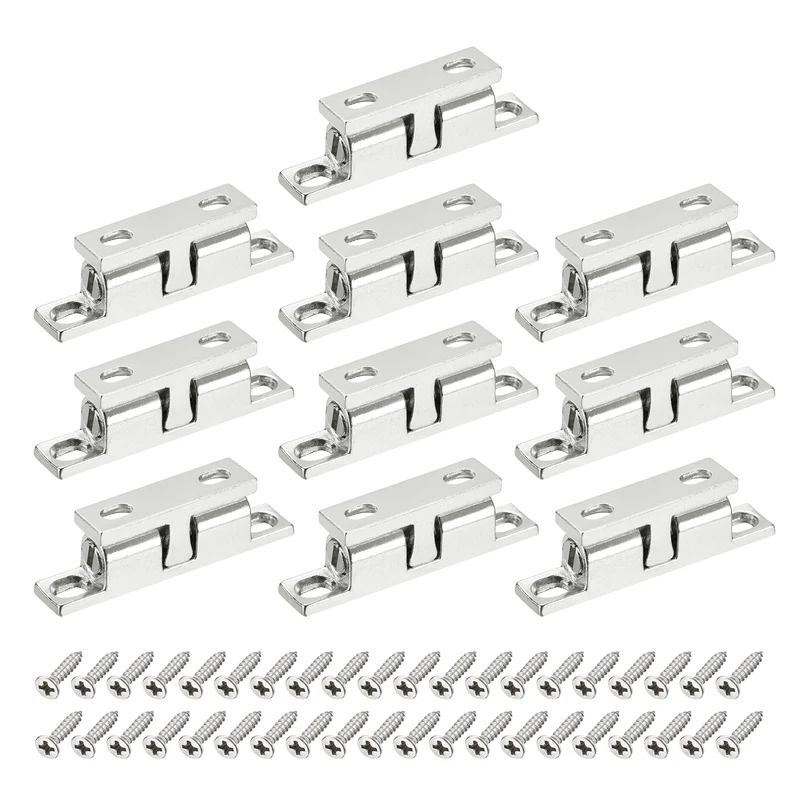 10Pcs 43mm Zinc Alloy Double Ball Tension Roller Catch for Cabinet Door, Silver
