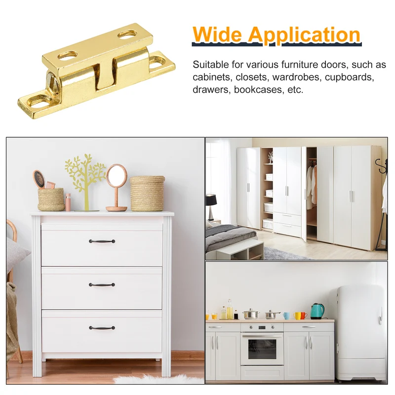 2Pcs 43mm Zinc Alloy Double Ball Tension Roller Catch for Cabinet Door Gold