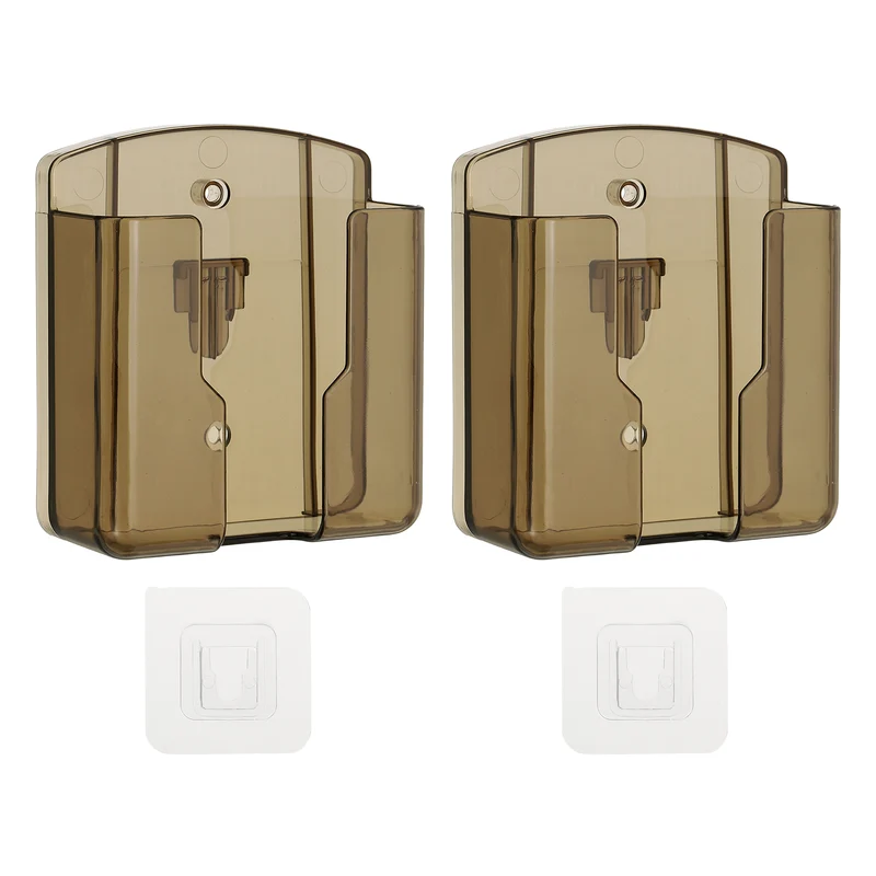 2Pcs Remote Control Holder Wall Mount Adhesive Control Organizer, Clear Brown