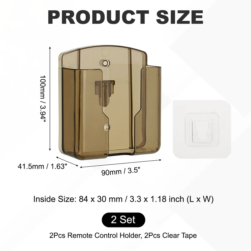 2Pcs Remote Control Holder Wall Mount Adhesive Control Organizer, Clear Brown