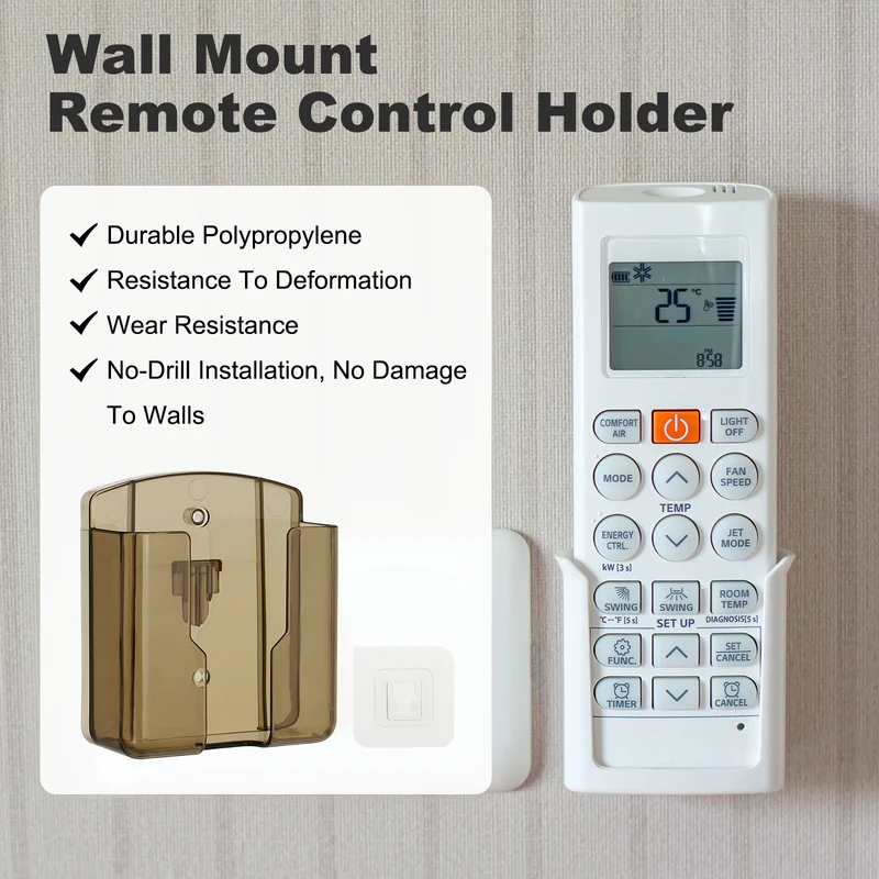 3.5" Remote Control Holder Wall Mount Adhesive Controller Organizer, Clear Brown