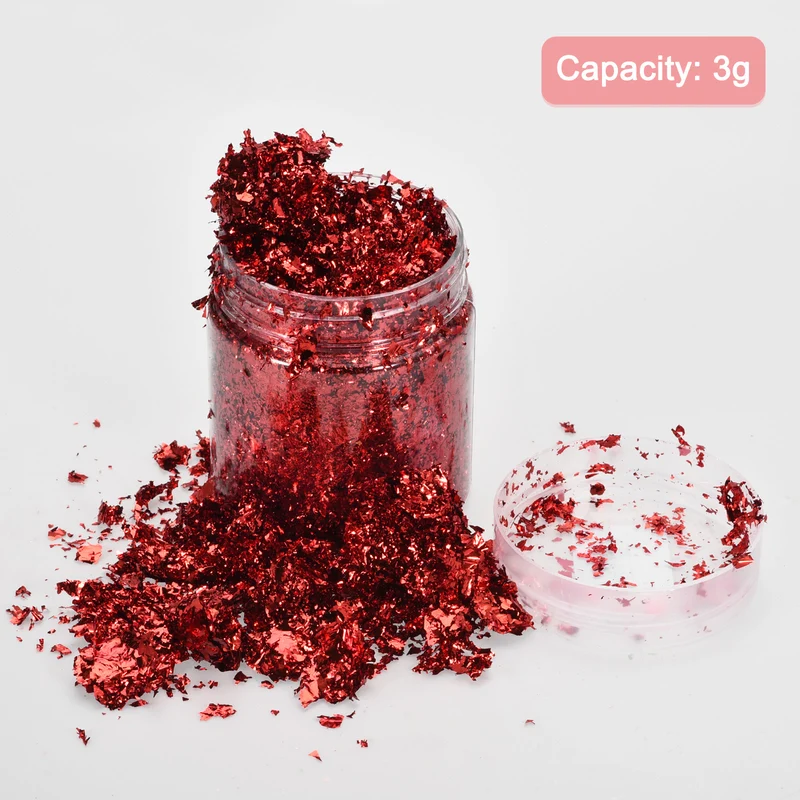 Gold Foil Flakes for Resin, 3g Metallic Foil Flakes for Nail Art, Red