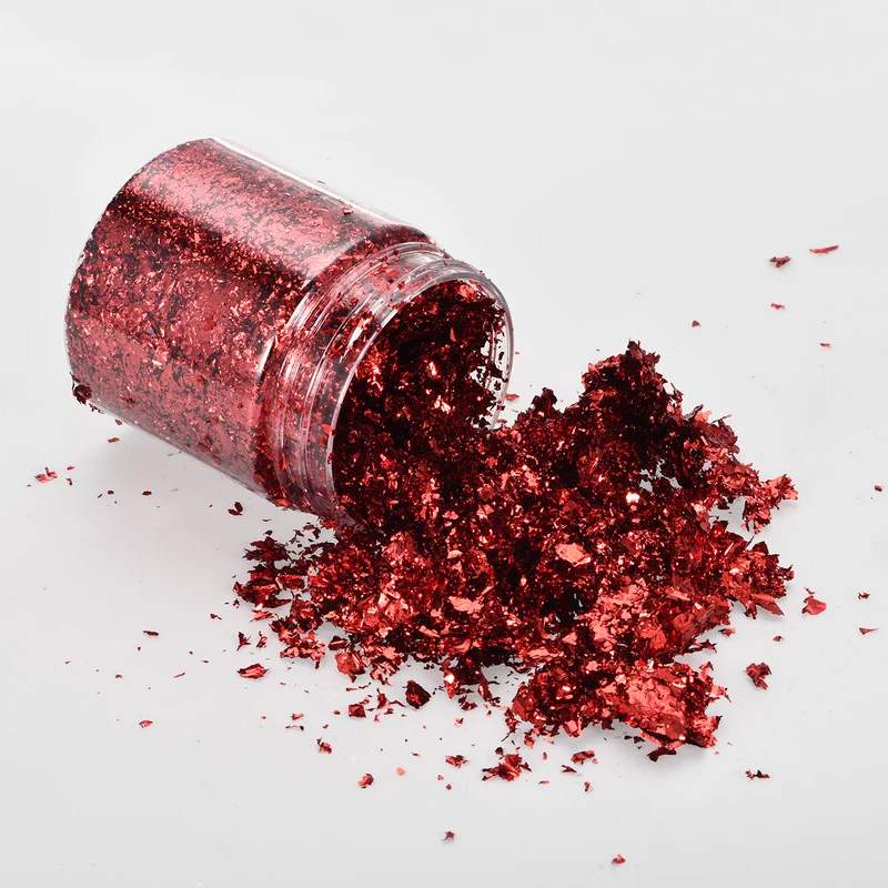 Gold Foil Flakes for Resin, 3g Metallic Foil Flakes for Nail Art, Red