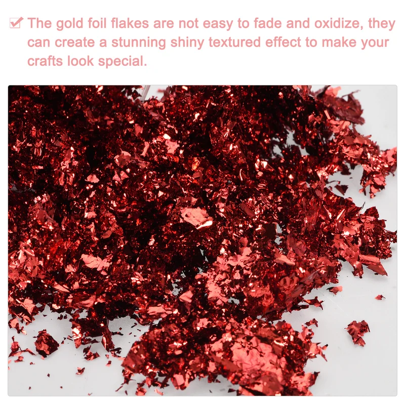 Gold Foil Flakes for Resin, 3g Metallic Foil Flakes for Nail Art, Red