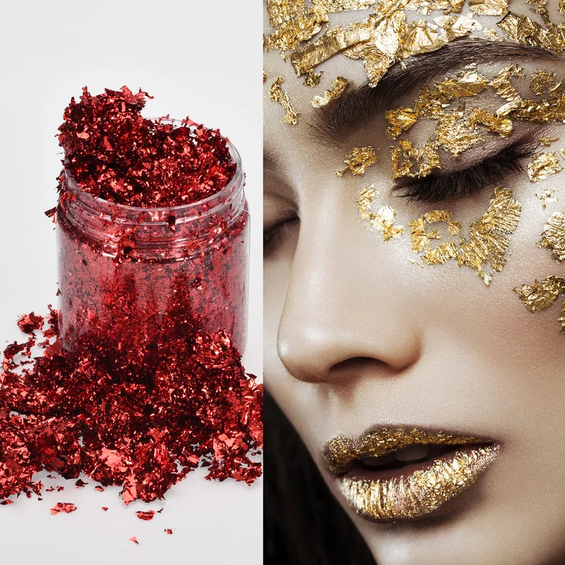 Gold Foil Flakes for Resin, 3g Metallic Foil Flakes for Nail Art, Red