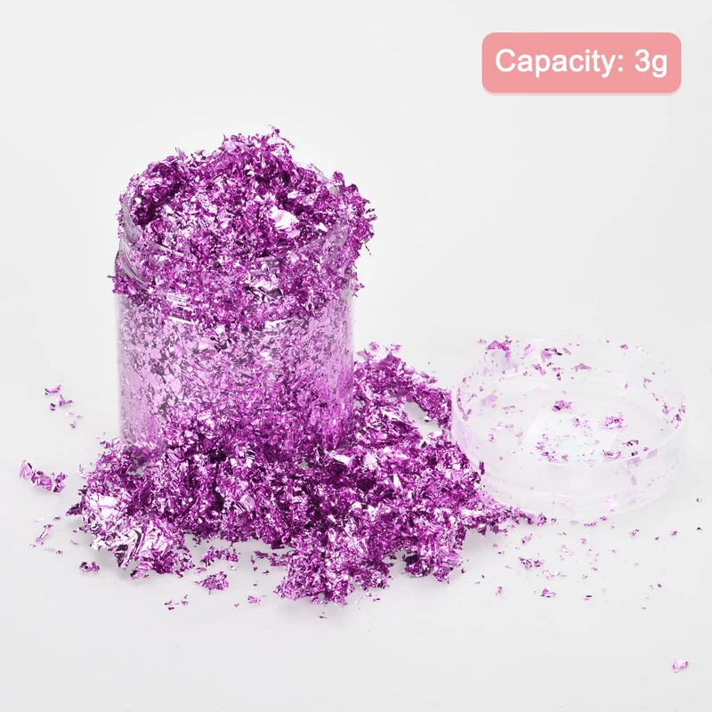 Gold Foil Flakes for Resin, 3g Metallic Foil Flakes for Nail Art, Light Purple