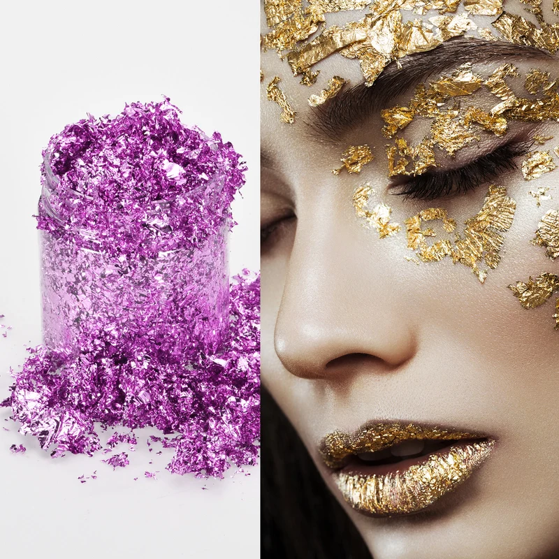Gold Foil Flakes for Resin, 3g Metallic Foil Flakes for Nail Art, Light Purple