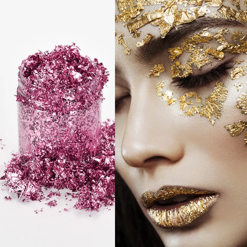 Gold Foil Flakes for Resin 3g Metallic Foil Flakes for Nail Art Pink