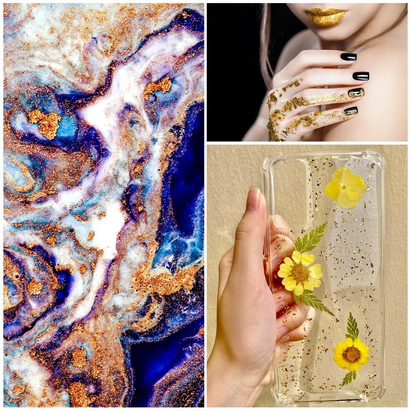 Gold Foil Flakes for Resin 3g Metallic Foil Flakes for Nail Art Pink