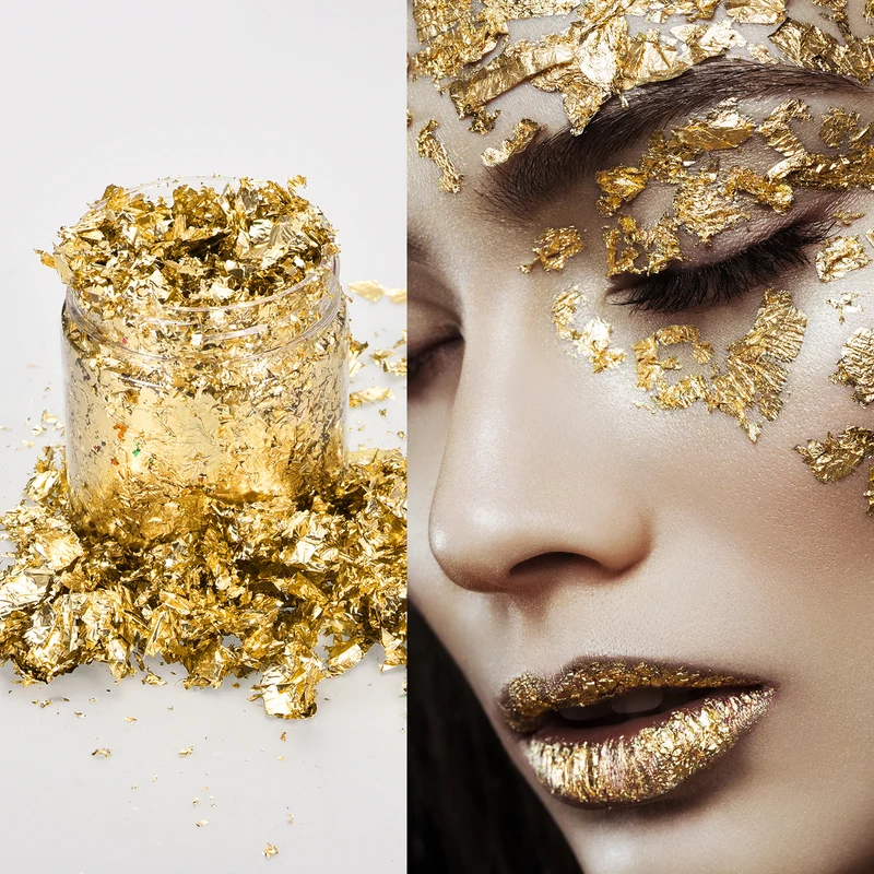 Gold Foil Flakes for Resin, 3g Metallic Foil Flakes for Nail Art, Yellow