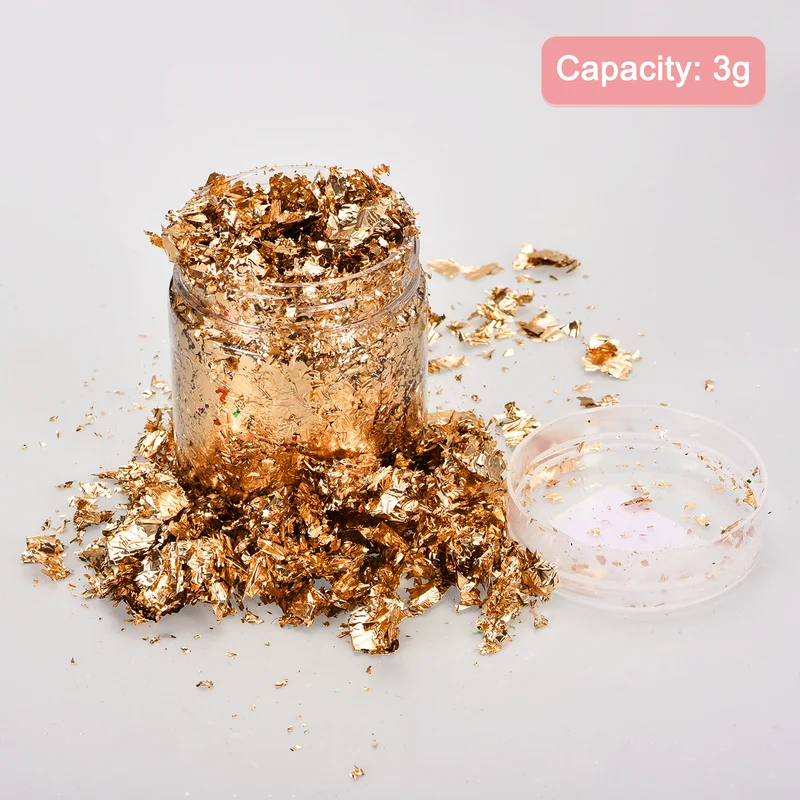 Gold Foil Flakes for Resin, 3g Metallic Foil Flakes for Nail Art, Orange