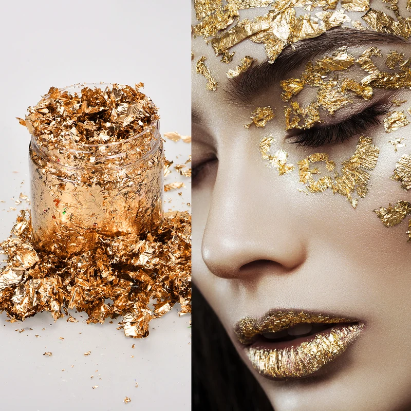 Gold Foil Flakes for Resin, 3g Metallic Foil Flakes for Nail Art, Orange