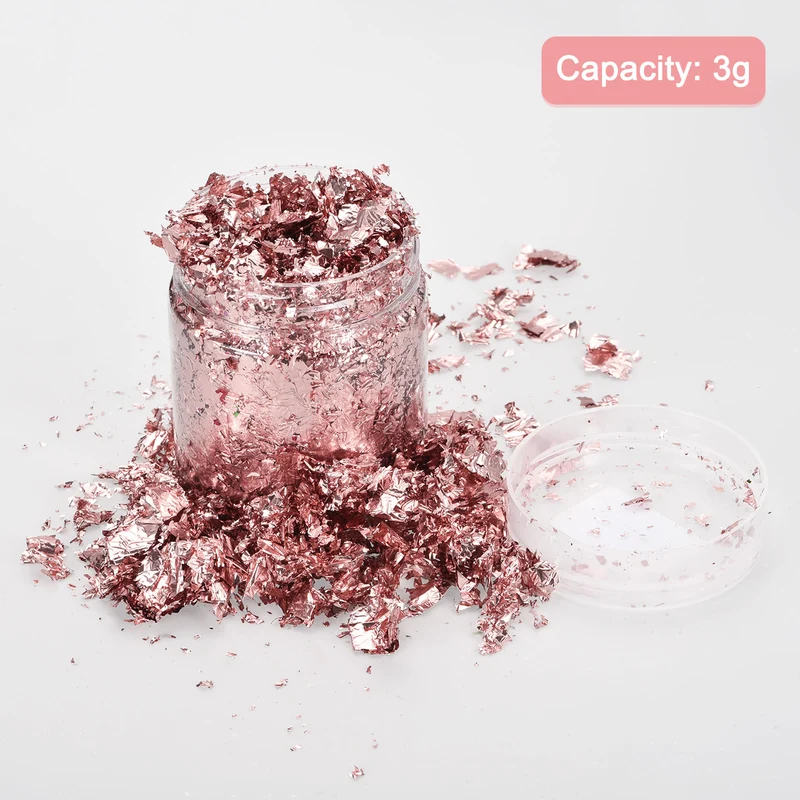 Gold Foil Flakes for Resin, 3g Metallic Foil Flakes for Nail Art, Light Pink