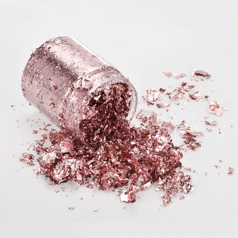 Gold Foil Flakes for Resin, 3g Metallic Foil Flakes for Nail Art, Light Pink