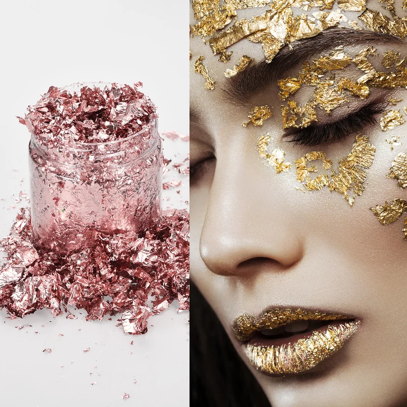 Gold Foil Flakes for Resin, 3g Metallic Foil Flakes for Nail Art, Light Pink