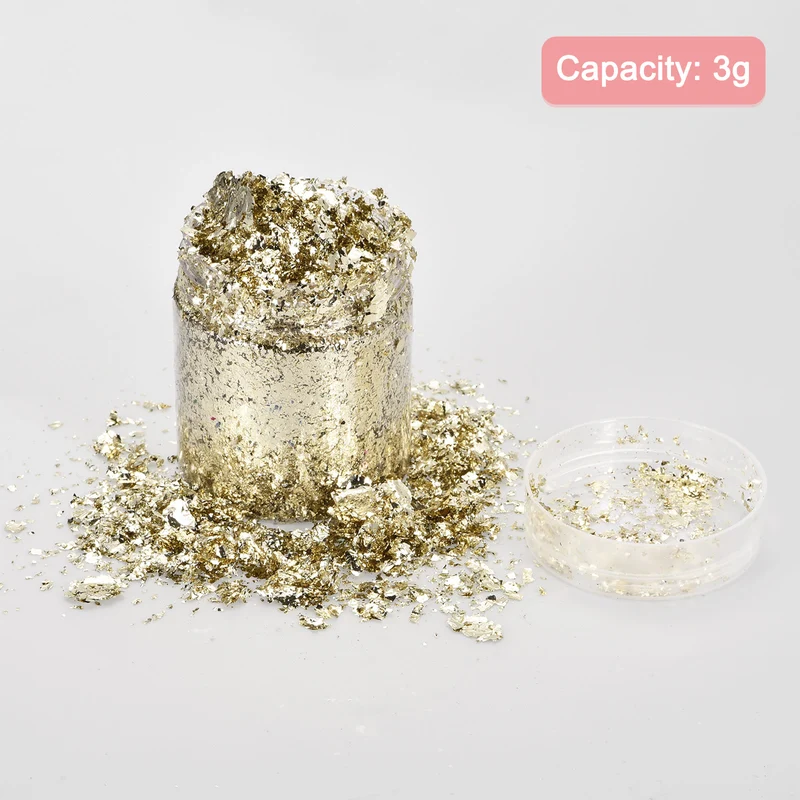 Gold Foil Flakes for Resin, 3g Metallic Foil Flakes, Imitation Gold Foil Flakes Metallic Leaf for Nail Art, Resin Art, Crafts, Painting, Candle and Jewelry Making, Light Silver