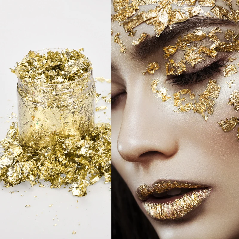 Gold Foil Flakes for Resin, 3g Metallic Foil Flakes for Nail Art, Light Gold