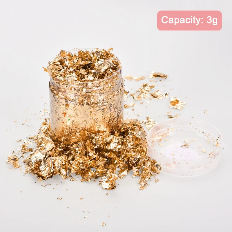 Gold Foil Flakes for Resin, 3g Metallic Foil Flakes for Nail Art, Rose Gold
