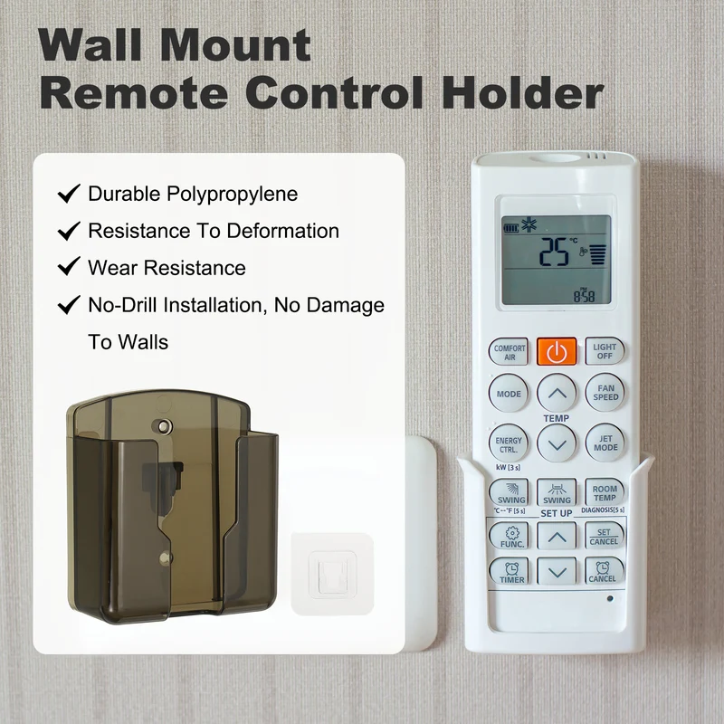 3.5" Remote Control Holder Wall Mount Adhesive Controller Organizer, Clear Black