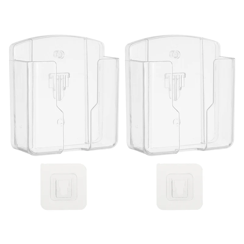 2Pcs 3.5" Remote Control Holder Wall Mount Adhesive Controller Organizer, Clear