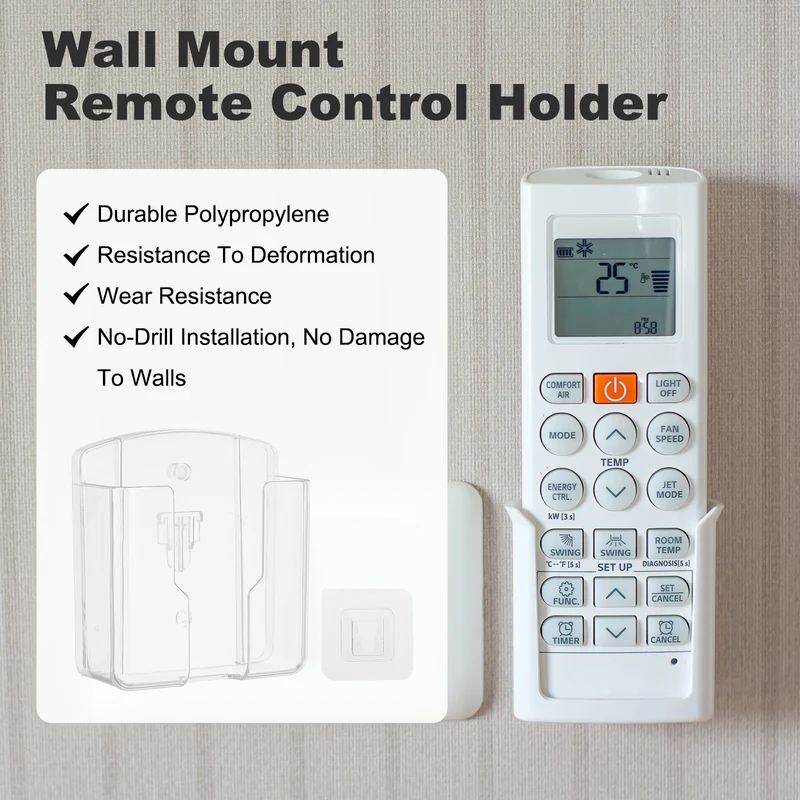 3.5" Remote Control Holder Wall Mount Adhesive Controller Organizer, Clear