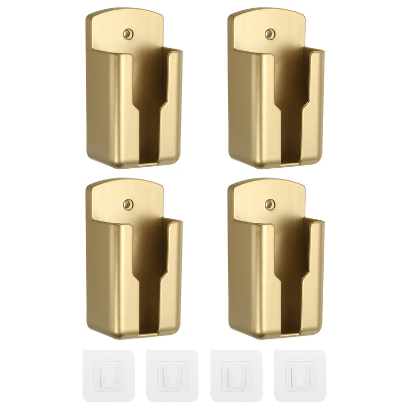 4Pcs 2.1" Remote Control Holder Wall Mount Adhesive Controller Organizer, Gold