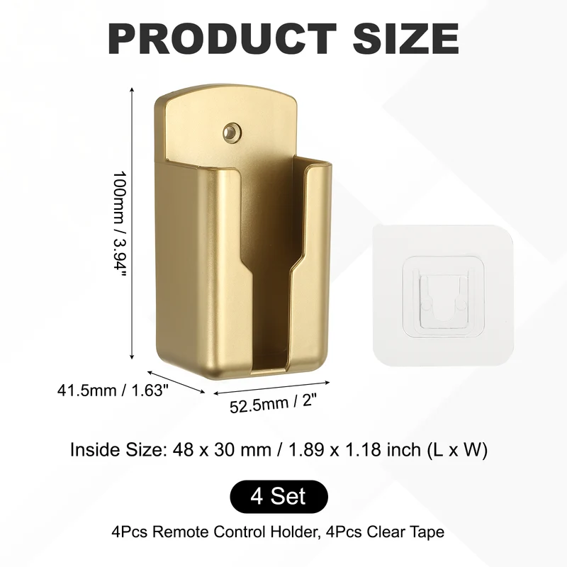 4Pcs 2.1" Remote Control Holder Wall Mount Adhesive Controller Organizer, Gold